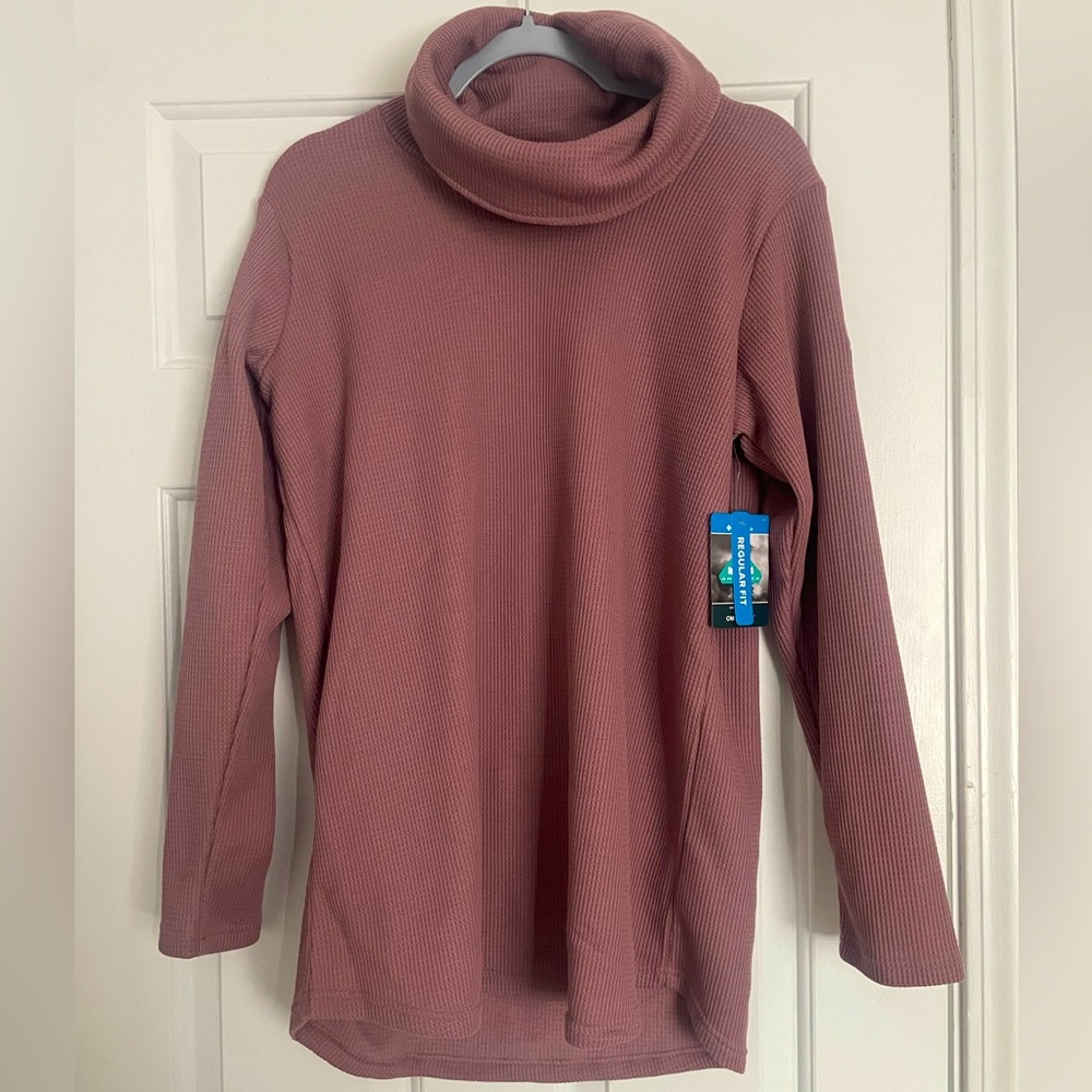 Columbia Holly Hideaway Cowl Neck Waffle Knit Pullover in Pink